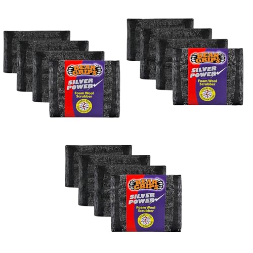 BEAR GRIPS Silver Power Foam/Sponge Wool Scrubber with Steel Loops for Tough Oily Stains Dish Washing - Pack of 12 - Image 1