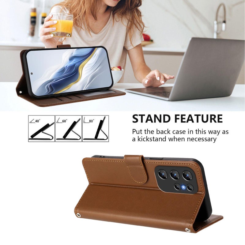 إيروريكس جراب هاتف من جلد القطة المنقوش لهاتف Oukitel C1 / C1 Pro مع حزام يد (بني) - Image 3