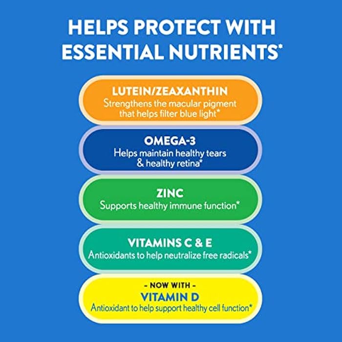 Ocuvite أوكوفيت لصحة العين، مكمل لوتين وزياكسانثين، فيتامين للعين مع فيتامين د، ج، هـ ومكمل أوميغا-3، يساعد في حماية صحة العين، 30 كبسولة لينة - Image 3