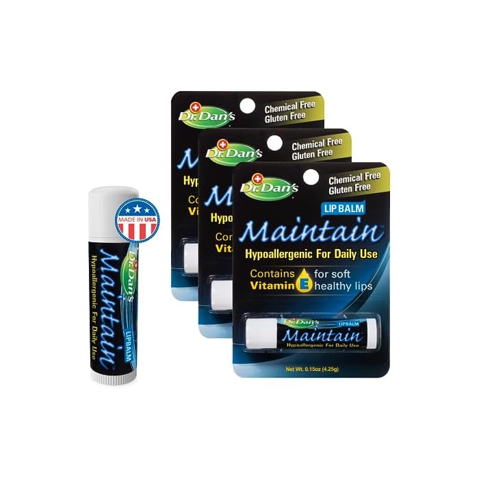 Dr. Dan's Maintain Lip Balm - Perfect for Everyday and Cortibalm aftercare, Mild Ingredients & Beeswax, Vitamin E Enriched for Moisturizing Dry Lips, Ensures Smooth, Soft Feel, 3 Pack