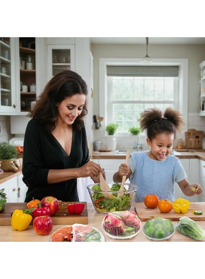 Meetion 100PCS Fresh Keeping Bowl Covers, Elastic Food Wrap for Outdoors - Stretchable Lids for Leftovers, Picnic Dish Plate Covers - Image 2