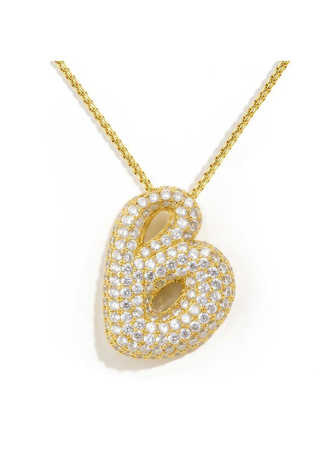 AGGRAD Bubble Letter Necklace, 14k Gold/Silver Balloon Initial Diamond Pendant Chain Necklace Dainty Pave Jewelry Gift for Women, 30mm (L) x Varies (W), Cubic Zirconia 14k Gold Vermeil, 5a cubic - Image 1