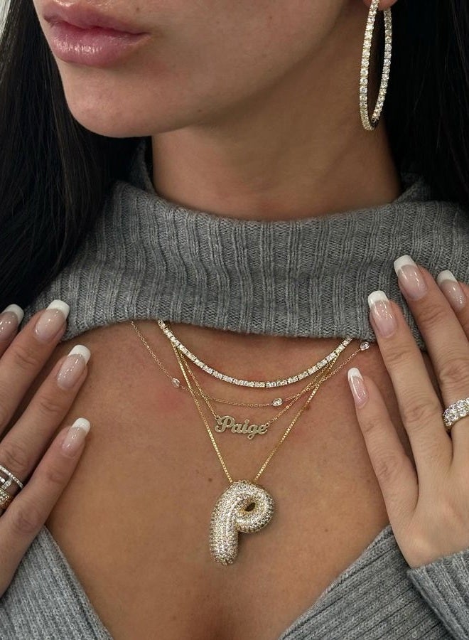 AGGRAD Bubble Letter Necklace, 14k Gold/Silver Balloon Initial Diamond Pendant Chain Necklace Dainty Pave Jewelry Gift for Women, 30mm (L) x Varies (W), Cubic Zirconia 14k Gold Vermeil, 5a cubic - Image 4