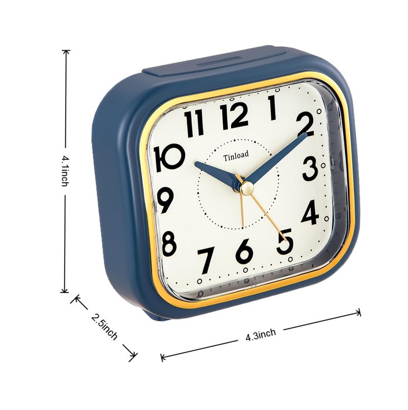 Tinload 4.3" Retro Analog Alarm Clock â€¢ Silent Non Ticking â€¢ Gentle Wake â€¢ Beep Sounds â€¢ Increasing Volume â€¢ Battery Operated Snooze and Lighted on Demand â€¢ Retro Blue - Image 4