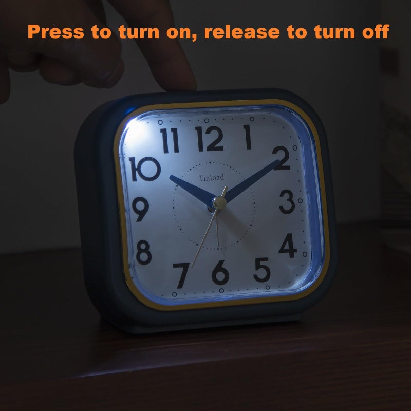 Tinload 4.3" Retro Analog Alarm Clock â€¢ Silent Non Ticking â€¢ Gentle Wake â€¢ Beep Sounds â€¢ Increasing Volume â€¢ Battery Operated Snooze and Lighted on Demand â€¢ Retro Blue - Image 5