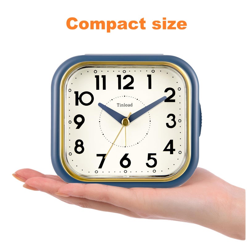 Tinload 4.3" Retro Analog Alarm Clock â€¢ Silent Non Ticking â€¢ Gentle Wake â€¢ Beep Sounds â€¢ Increasing Volume â€¢ Battery Operated Snooze and Lighted on Demand â€¢ Retro Blue - Image 3