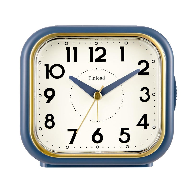 Tinload 4.3" Retro Analog Alarm Clock â€¢ Silent Non Ticking â€¢ Gentle Wake â€¢ Beep Sounds â€¢ Increasing Volume â€¢ Battery Operated Snooze and Lighted on Demand â€¢ Retro Blue - Image 1
