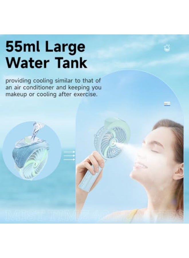 HandFan Handheld Fan Misting Hand Held Fan Rechargeable Battery Operated Portable 3 Speeds & 55ml Spray &180°Foldable With Metal Clip USB Personal Water Fan For Travel Camping Outdoor Women  - Image 2