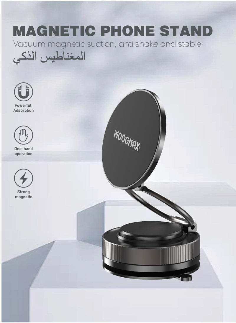MOOGMAX - magnetic phone holder for car with magnetic suction and reusable mount 360-degree rotatable magnetic head can be attached anywhere magnetic holder with Type-C charging magnetic car stand 360 original magnetic phone holder for car magnetic phone stand magnetic phone base for desk and car magnetic secure and stable attachment phone mount for filming phone clip for car phone holder car phone mount mobile phone holder magnetic car magnet phone holder magnetic mobile holder - Image 1