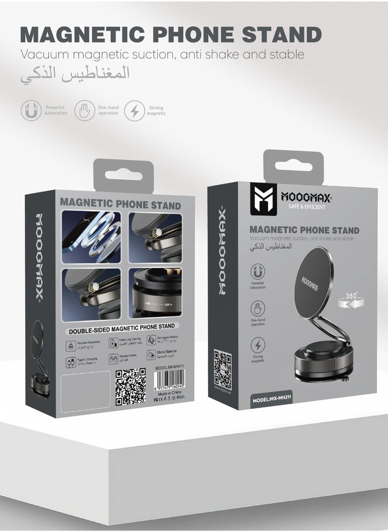 MOOGMAX - magnetic phone holder for car with magnetic suction and reusable mount 360-degree rotatable magnetic head can be attached anywhere magnetic holder with Type-C charging magnetic car stand 360 original magnetic phone holder for car magnetic phone stand magnetic phone base for desk and car magnetic secure and stable attachment phone mount for filming phone clip for car phone holder car phone mount mobile phone holder magnetic car magnet phone holder magnetic mobile holder - Image 1