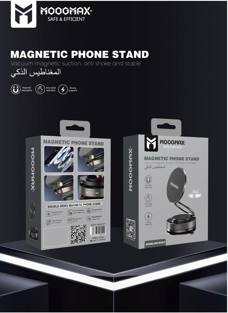 MOOGMAX - magnetic phone holder for car with magnetic suction and reusable mount 360-degree rotatable magnetic head can be attached anywhere magnetic holder with Type-C charging magnetic car stand 360 original magnetic phone holder for car magnetic phone stand magnetic phone base for desk and car magnetic secure and stable attachment phone mount for filming phone clip for car phone holder car phone mount mobile phone holder magnetic car magnet phone holder magnetic mobile holder - Image 1