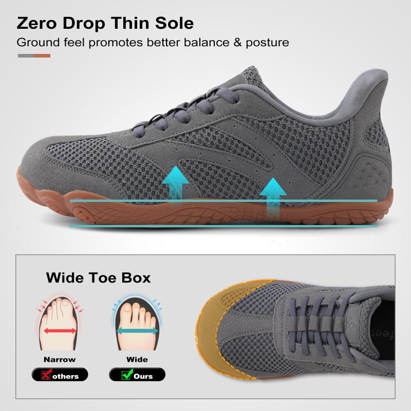 relxfeet أحذية ريلكسفيت للرجال بدون كعب، تصميم بسيط، صندوق أصابع واسع، أحذية رياضية غير قابلة للانزلاق للمشي والجري والاستخدام طوال اليوم (رمادي داكن، 44) - Image 4