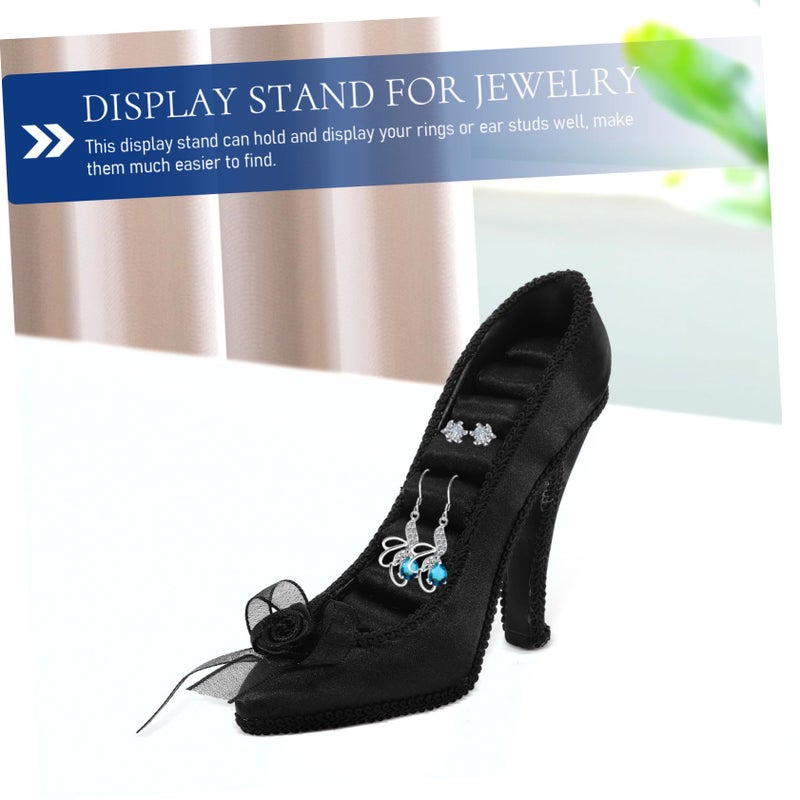 Shoe Shaped Jewelry Organizer Ring Holder Black Display Stand For Earrings Necklaces - Image 4