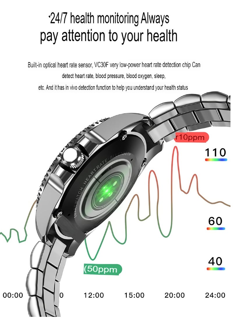 R1 Smart Watch, 1.43 Inch Large Display Bluetooth Call Rotating Bezel Smart Bracellet, Waterproof Lightweight Stainless Steel Men Smart Wrist Watch, (1pc, Blue And Silver) - Image 2