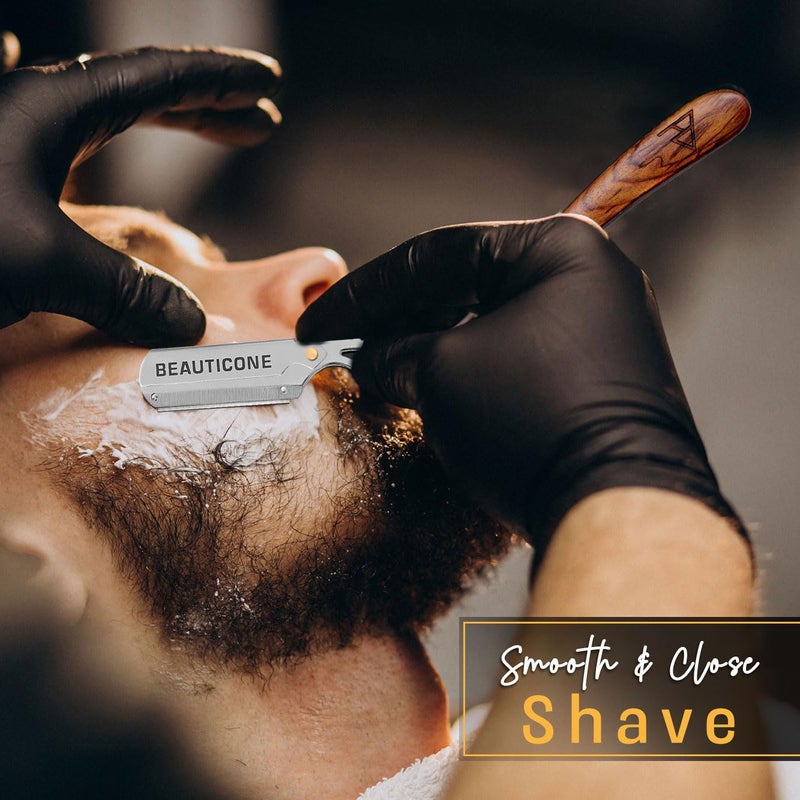 BEAUTICONE Straight Razors for Men, Straight Edge Razor, 100 Single Edge Blades, Stainless Steel, Barber Razor for Men's Shaving, Barber Shaving Knife, Wooden, Swinglock - Image 5