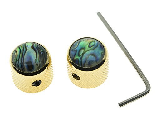 KAISH Gold Set of 2 Abalone Top Guitar Knobs Dome Knobs Bass Knob with Set Screw for Tele/Telecaster - Image 1