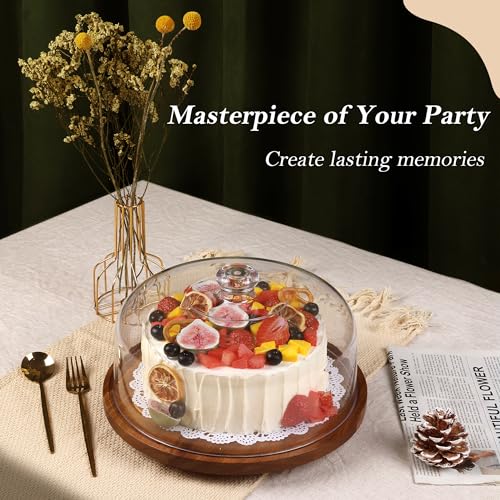 Bellsal Cake Stand with Dome Lid, 12in Acacia Wood Cake Plate with Cover, Wooden Cake Display Stand with Acrylic Dome, Cake Decorating for Baking Gifts, Birthday Kitchen Party, Weddings - Image 4