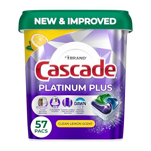 Cascade Platinum Plus Dishwasher Pods, Dishwasher Detergent, Dish Detergent Soap, Lemon, 57 Count - Image 1