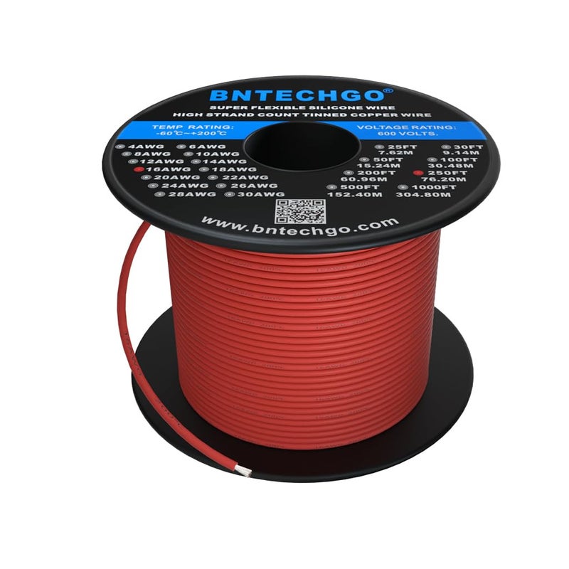 BNTECHGO 16 Gauge Silicone Wire Spool 250 ft Red Flexible 16 AWG Stranded Tinned Copper Wire - Image 2