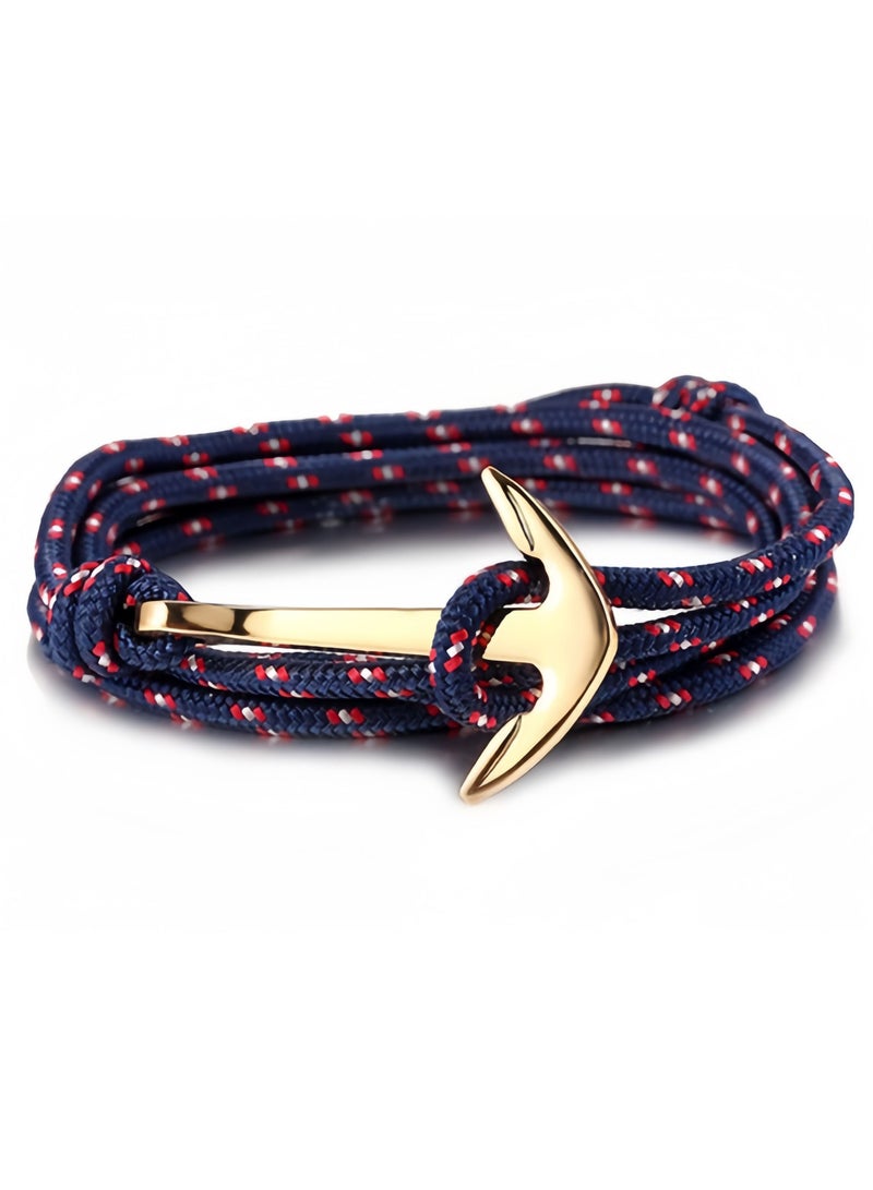 Adjustable Nautical Anchor Wrap Cuff Bracelets Twining Weave Nylon Rope Punk DIY Sailing(Navy blue) - Image 1