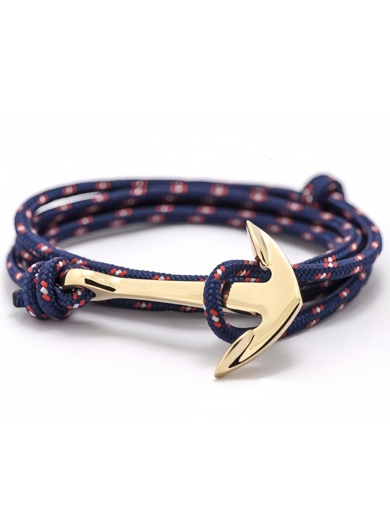 Adjustable Nautical Anchor Wrap Cuff Bracelets Twining Weave Nylon Rope Punk DIY Sailing(Navy blue) - Image 2