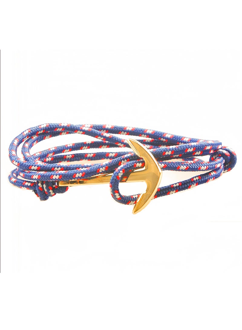 Adjustable Nautical Anchor Wrap Cuff Bracelets Twining Weave Nylon Rope Punk DIY Sailing(Navy blue) - Image 3