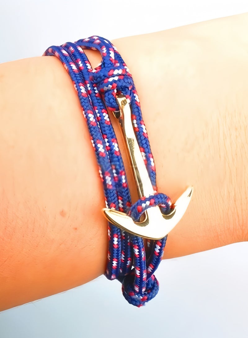 Adjustable Nautical Anchor Wrap Cuff Bracelets Twining Weave Nylon Rope Punk DIY Sailing(Navy blue) - Image 4