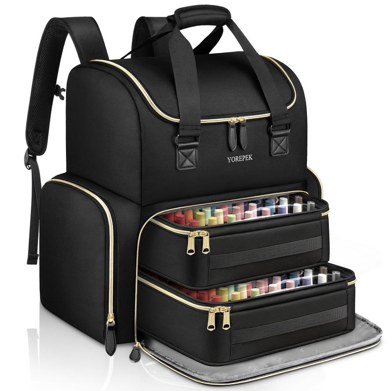 YOREPEK Extra Large Nail Polish Organizer Case Backpack Holds 96 to 100+ Bottles (15ml/0.5 fl.oz) UV Nail Lamp, Nail Storage Organizer with 2 Removable Pouches Fits Nail Stuff, Gifts for Grils - Image 1