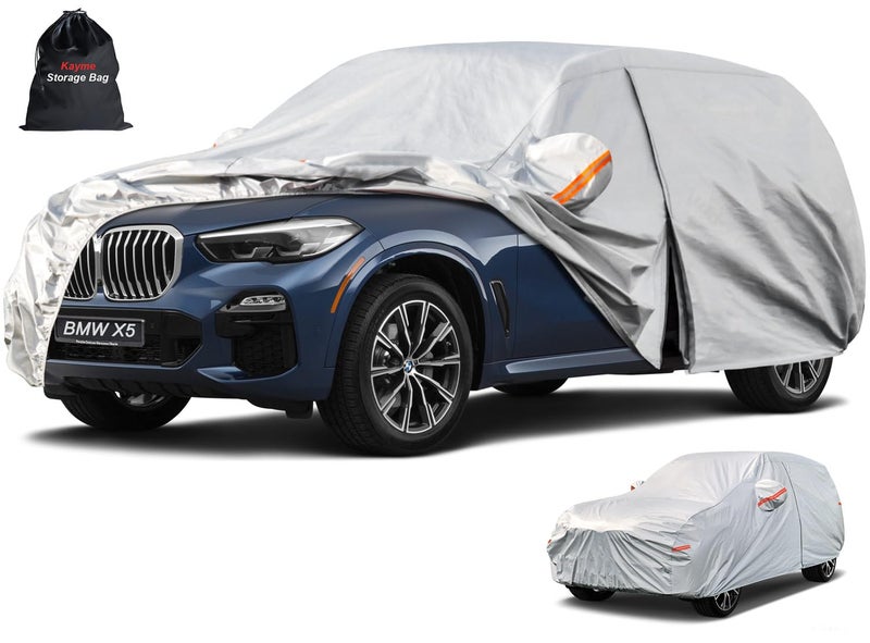 Kayme 6 Layers SUV Car Cover Custom Fit for BMW X5 20072025 Waterproof All Weather for Automobiles Outdoor Full Cover Rain Sun UV ProtectionSilver
