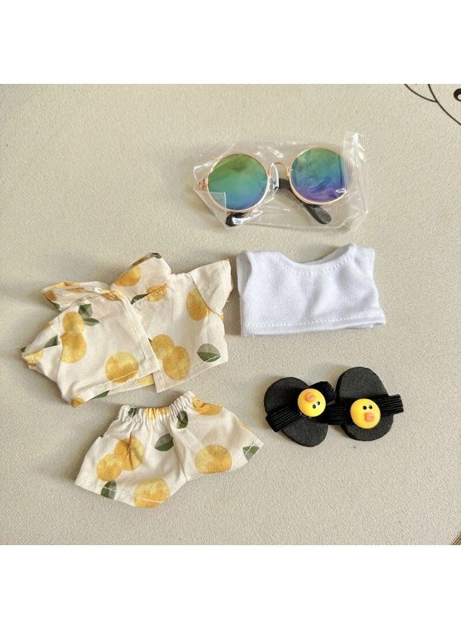 Arabest Clothes Accessories for Dolls, Stylish Kawaii Beach Suit Outfit Set 5 Pieces Suitable for 17cm Doll Suit, Casual Style Doll Clothing Set Replacement with Glasses T-Shirt Pants Shoes - Image 4