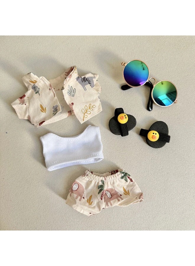Arabest Clothes Accessories for Dolls, Stylish Kawaii Beach Suit Outfit Set 5 Pieces Suitable for 17cm Doll Suit, Casual Style Doll Clothing Set Replacement with Glasses T-Shirt Pants Shoes - Image 3