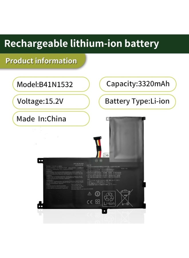 Terabyte 5.2V 50Wh B41N1532 0B200-02010100 Replacement Laptop Battery for ASUS ZenBook Flip Q504U Q504UA Q504UAK Q534UA UX560UAK B41N1532  Asus ZenBook Flip UX560UA-FZ020T, ZenBook Flip UX560UA-FZ015T Laptop Battery - Image 2