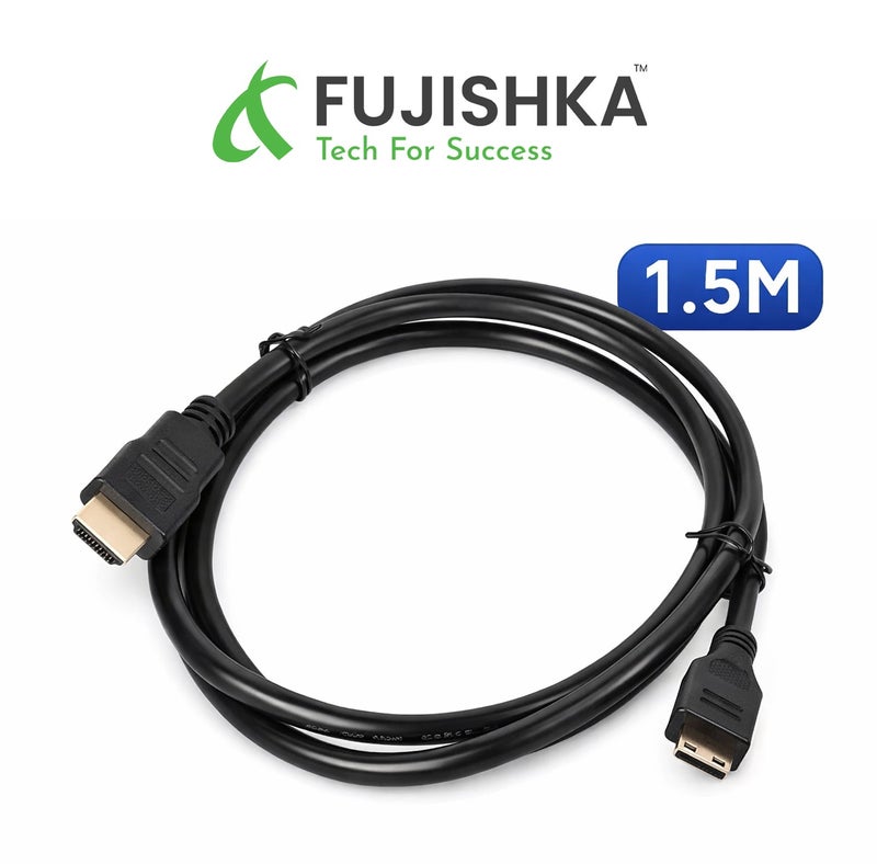 FUJISHKA Mini HDMI to HDMI Cable (1.5m), Male to Male, 4K UHD Compatible – High-Speed Video u0026 Audio Transmission - Image 1