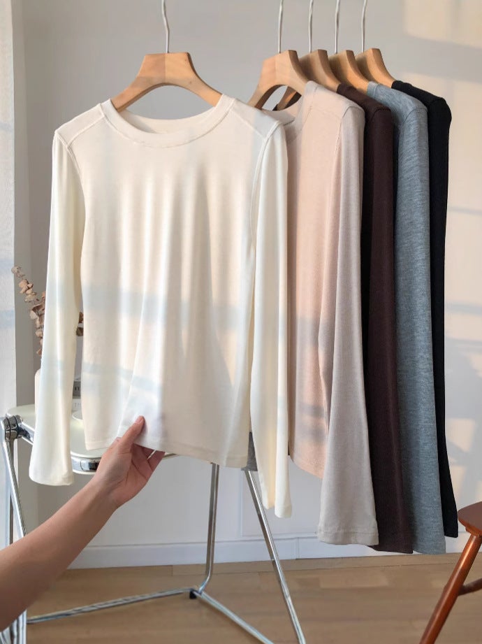 Powerful Factory Early Spring Lyocell Acetate Wool Round Neck Muscle Base Bottoming Shirt Women'S Right Shoulder Long-Sleeved T-Shirt - Image 5