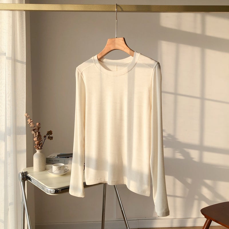 Powerful Factory Early Spring Lyocell Acetate Wool Round Neck Muscle Base Bottoming Shirt Women'S Right Shoulder Long-Sleeved T-Shirt - Image 1