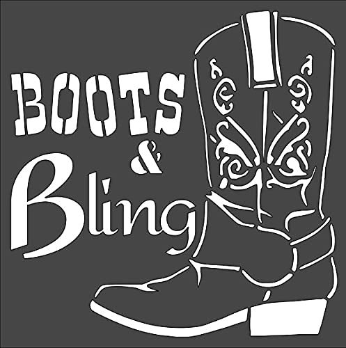 KACHI PENCIL Kachi Pencil Art Craft Layering Stencil Boots Bling 8X8 in Crafts Arts Scrapbooking Painting on The Wall Wood Glass and Other Reusable DIY Decorative Stencil