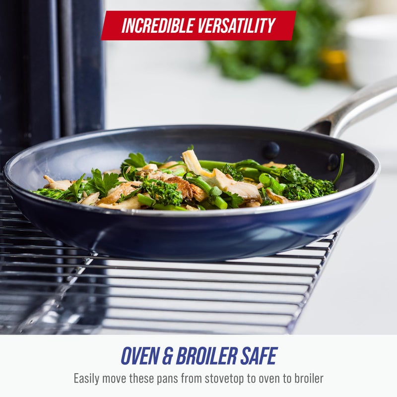 Blue Diamond 10" Nonstick Frying Pan Skillet, Diamond Infused PFAS & PTFE-Free Ceramic Pot, Dishwasher & Oven Safe, Stay Cool Handle, Durable Non Toxic Metal Utensil Safe, Egg & Omelet Pan, Blue - Image 3