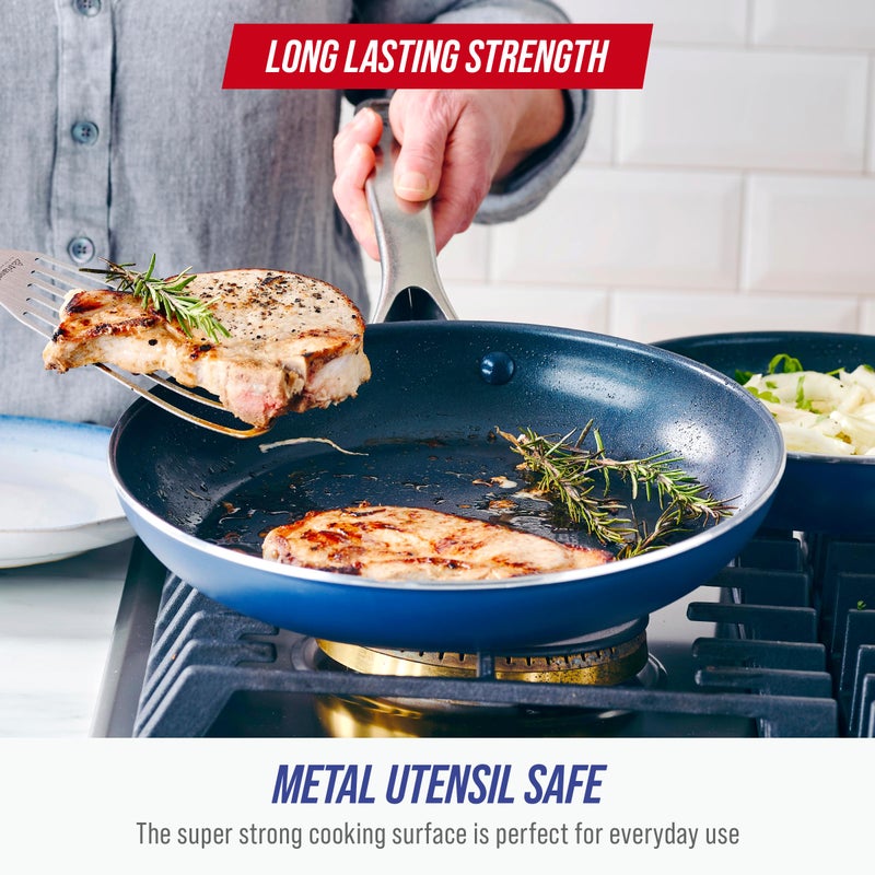 Blue Diamond 10" Nonstick Frying Pan Skillet, Diamond Infused PFAS & PTFE-Free Ceramic Pot, Dishwasher & Oven Safe, Stay Cool Handle, Durable Non Toxic Metal Utensil Safe, Egg & Omelet Pan, Blue - Image 2