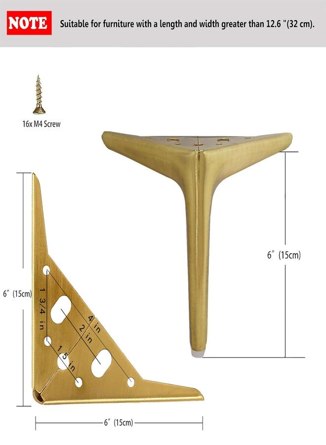 Smaxcn 6 inch/15cm Brushed Gold Metal Furniture Legs Set of 4, Modern Style Furniture Legs, DIY Replacement for TV Stand, Sofa, Chair, Cabinet Cupboard - Image 2