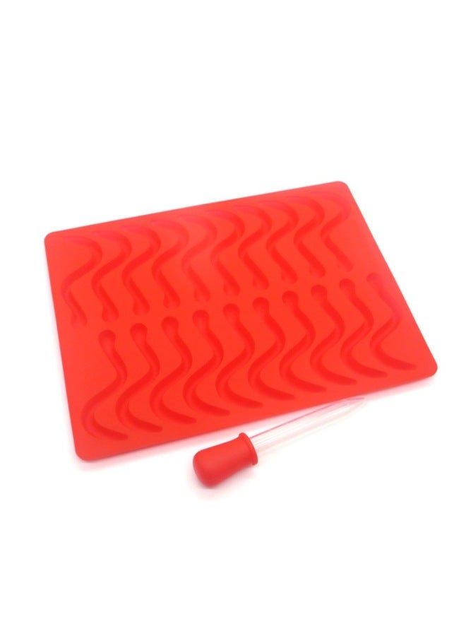 20 Lattice Worm Gummy Candy Silicone Caterpillar Worm Chocolate Ice Lattice Mold With Dropper Worm Fudge Mold-Color:Worm Dropper Red - Image 1