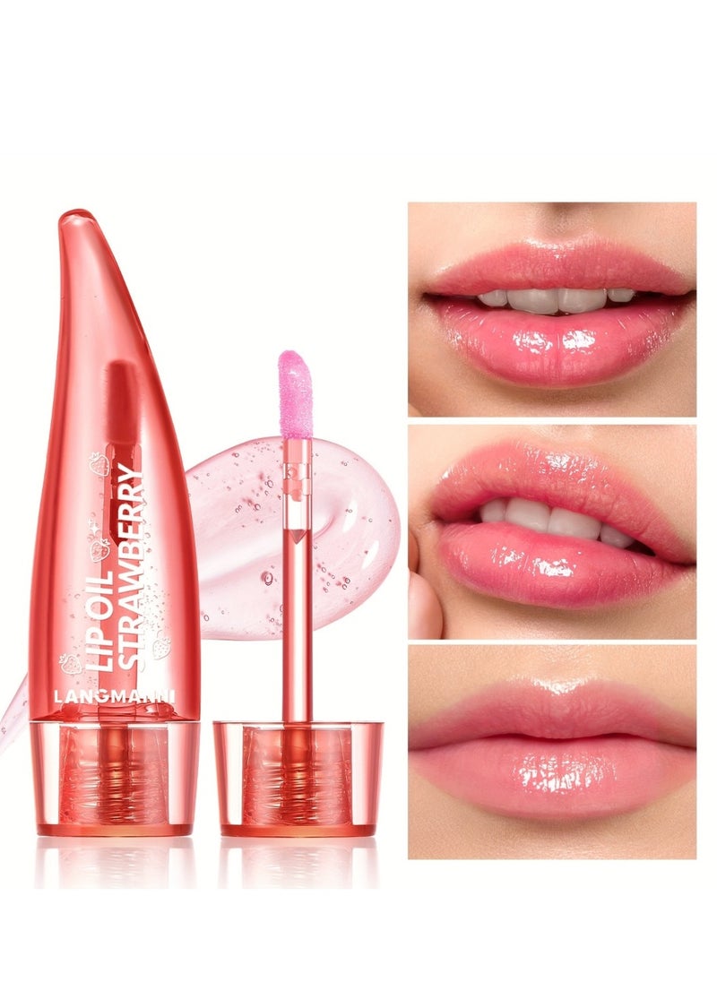 LANGMANNI Lip Oil Strawberry Lip Balm Liquid Lipstick for Dry Lips Temperature Color Change Lip Gloss Lip Oil All Day Moisturizing Deep Nourishment Hydrating Plumping Shiny Strawberry Lip Oil  - Image 1