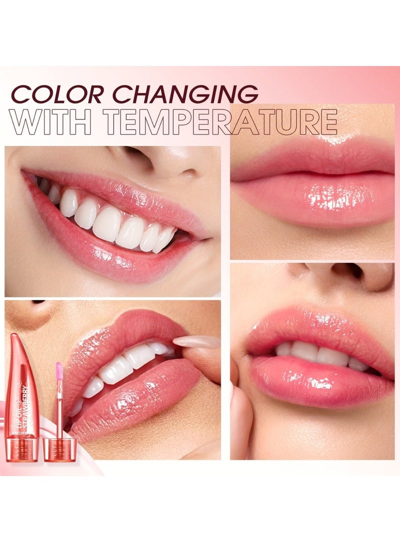LANGMANNI Lip Oil Strawberry Lip Balm Liquid Lipstick for Dry Lips Temperature Color Change Lip Gloss Lip Oil All Day Moisturizing Deep Nourishment Hydrating Plumping Shiny Strawberry Lip Oil  - Image 2