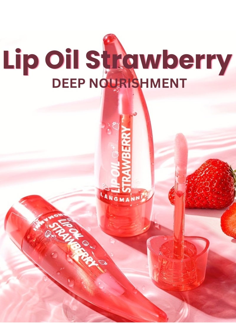 LANGMANNI Lip Oil Strawberry Lip Balm Liquid Lipstick for Dry Lips Temperature Color Change Lip Gloss Lip Oil All Day Moisturizing Deep Nourishment Hydrating Plumping Shiny Strawberry Lip Oil  - Image 4