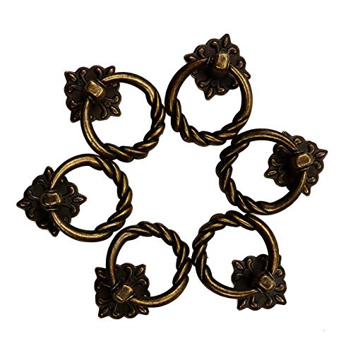 Chris.W 6pcs Vintage Bronze Drop Ring Knobs Pulls Handles for Dresser Drawer Antique Drawer Pull Ring Single Hole Decorative Hardware with Screws for Furniture Cabinet Cupboard - Image 2