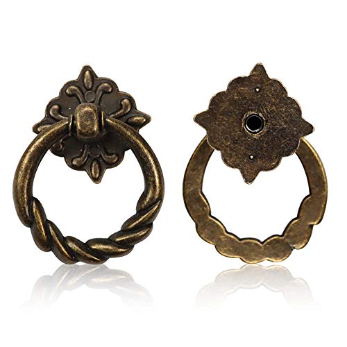 Chris.W 6pcs Vintage Bronze Drop Ring Knobs Pulls Handles for Dresser Drawer Antique Drawer Pull Ring Single Hole Decorative Hardware with Screws for Furniture Cabinet Cupboard - Image 4