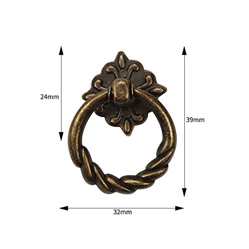 Chris.W 6pcs Vintage Bronze Drop Ring Knobs Pulls Handles for Dresser Drawer Antique Drawer Pull Ring Single Hole Decorative Hardware with Screws for Furniture Cabinet Cupboard - Image 3