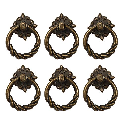 Chris.W 6pcs Vintage Bronze Drop Ring Knobs Pulls Handles for Dresser Drawer Antique Drawer Pull Ring Single Hole Decorative Hardware with Screws for Furniture Cabinet Cupboard - Image 1