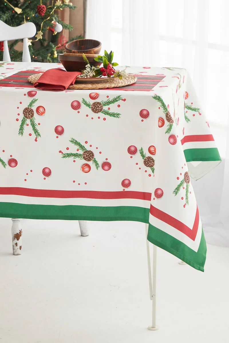 ايس هوم Red Pinecone New Year's Eve Christmas Dining Tablecloth