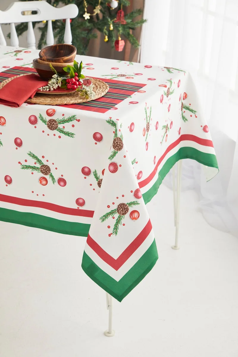 ايس هوم Red Pinecone New Year's Eve Christmas Dining Tablecloth