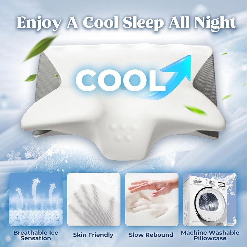 BEDCOOL Cervical Neck Pillow for Pain Relief,Ergonomic Contour Memory Foam Pillows for Sleeping,Cooling odorless Neck Support Pillow for Side Back Stomach Sleeper,with Washable Pillowcase - Image 3